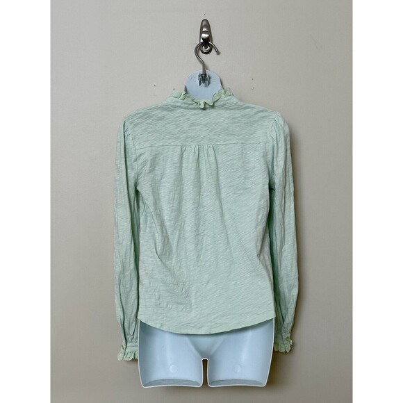 BODEN Mint Green Button Down Blouse Scalloped Lace Trim Size 2 100% Cotton EUC! - Picture 2 of 4